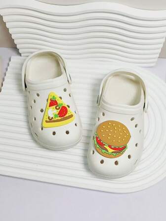 全新夏季儿童厚底防滑卡通汉堡和披萨设计镂空沙滩凉鞋