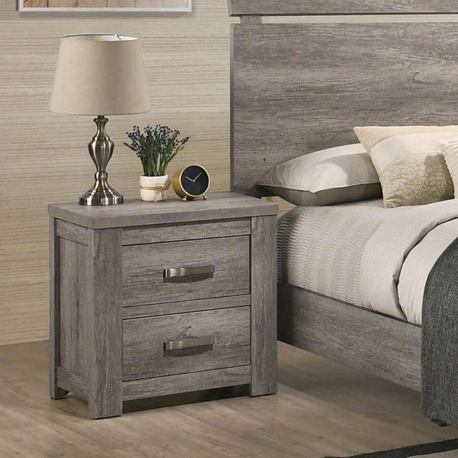 Floren Contemporary Wood Two-Drawer Nightstand, Weathered Gray - Xám - Xem 1