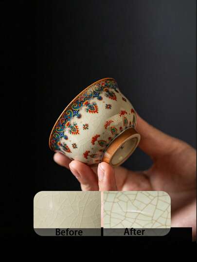 1pc/2pcs/4pcs Celadon Ceramic Lotus Flower Tea Cups, Luxurious Vintage Elegant Household Kungfu Tea Cups, Handpainted Ceramic Material, Suitable For Entertaining Guests, Friends, Tea Parties, Coffee Making, Gift Giving Back To School