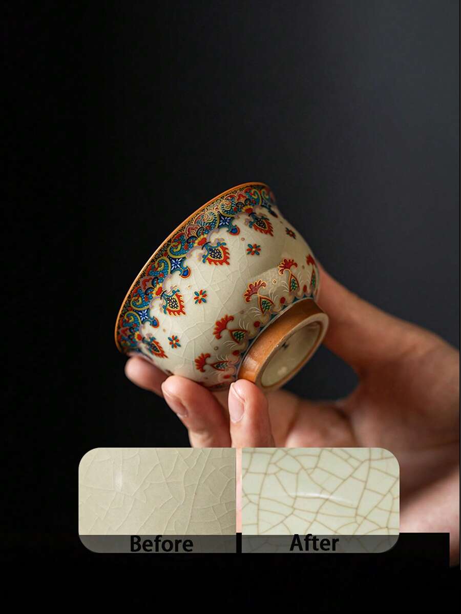 1pc/2pcs/4pcs Celadon Ceramic Lotus Flower Tea Cups, Luxurious Vintage Elegant Household Kungfu Tea Cups, Handpainted Ceramic Material, Suitable For Entertaining Guests, Friends, Tea Parties, Coffee Making, Gift Giving Back To School - Multicolor - View 1