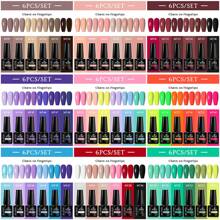 Mtssii Juego de 6 esmaltes de uñas en gel de unicolor de 7 ml, colores primavera-verano, glitter, negro, blanco, rojo, resistente a remojo, UV, semi-permanente, suministros para uñas