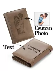 1pc Custom Photo Multi-Card Trifold Wallet, Christmas Gifts For Father/Grandfather/Husband/Boyfriend, Thanksgiving Gifts, New Year's Gifts,Personalized Men Wallet, Birthday Gift For Dad, Personalized Father's Day Gift - Apricot - View 1