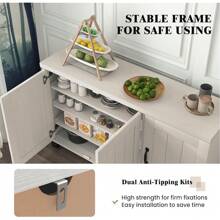 2025 New Giantex Buffet Cabinet  Storage Cboard - 3 Door Sideboard  Adjustable She, Cable Management Hol, Anti-Tipping Kits, Coffee Bar Console Cabinet For Living Room (Whitewash)