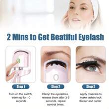 Heated Eyelash Curler Rechargeable USB Electric Mini Lash Curler New In Box - Pink - View 10