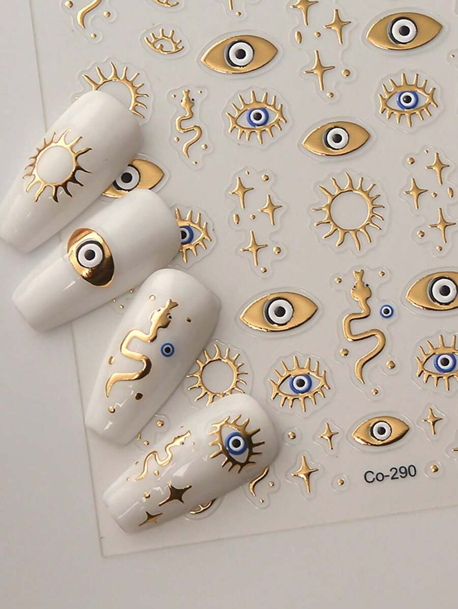 Adesivos de Arte de Unhas, 1 Folha de Adesivos de Arte de Unhas com Design Embossed 5D de Olhos de Estrela, Totem de Cobra, Decoração Deslizante de Arte de Unhas DIY, Suprimentos de Arte de Unhas, Aplique em suas Unhas, Aplique uma Camada de Esmalte Transparente ou Top Coat na Superfície, e Suas Unhas Ficarão Mais Bonitas e os Adesivos de Unhas Durarão Mais.