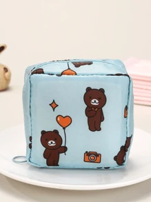 1pc Cartoon Printed Cute Feminine Sanitary Pad Bag, Zipper Closure Portable Lightweight Storage Pouch, Waterproof Small But Spacious Coin Purse, Multi-Purpose Organizer Bag, Gift For Women - Multicolor - View 16