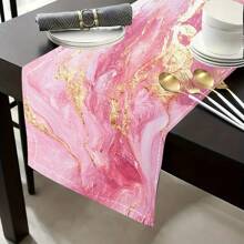 1pc/5pcs/7pcs, Home Decor, Elegant Pink Marble Print Table Runners - Polyester, Rectangular, Suitable For Home & Kitchen Decor, Perfect For Party & Holiday, Marble Print, Table Runners