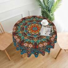 1 bucată față de masă rotundă de 60 de inchi, design cu mandala boemă, cârpă de masă rotundă, colorată, rezistentă la apă, covorașă de picnic pentru grătar în curte în stil boho, decor pentru bucătărie de acasă