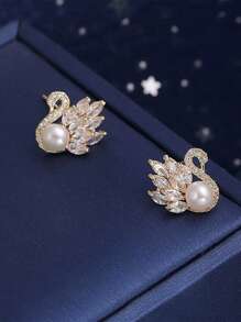 2pcs Elegant Swan Design Stud Earrings, Suitable For Women Everyday Wear