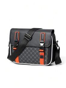 Bolso bandolera cuadrado con solapa y diseño geométrico de estilo para hombre, bolso cruzado clásico, bolso de hombro, bolso bandolera como regalo del Día del Padre