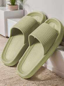 New Summer Fashion Versatile Black Vertical Stripe Single Strap Flip Flops For Men, Thick Soft Comfortable Non-Slip Odor-Resistant EVA Indoor/Outdoor Slippers, Shower Shoes - Black - View 11