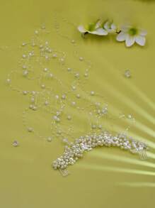 1件精致白色仿珍珠串珠流苏发链头饰，手工制作，适合新娘、婚礼、派对、节日、春季写真、仙女风发饰，适合跳舞、准新娘、女士发饰