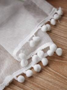 1 pieza Cortina de café con bordados y flecos estilo rústico, cortina semitransparente bordada con presilla para barra, adecuada para decoración de cocina, sala de estar, oficina