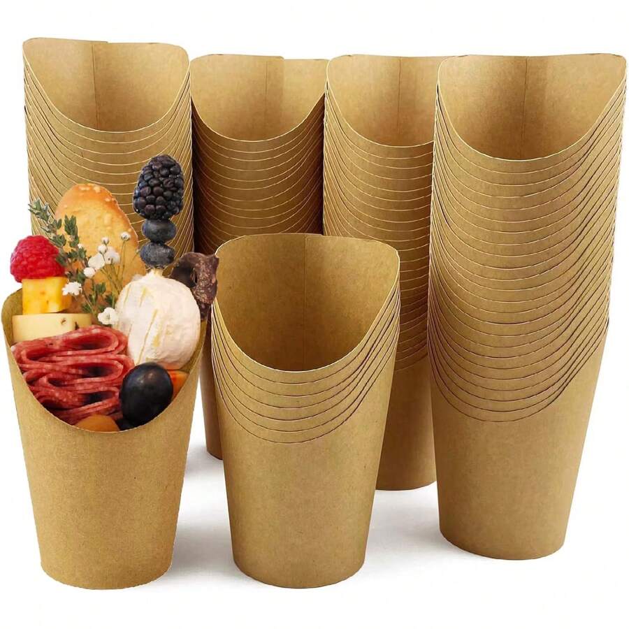 50pcs French Fry Holders, 14oz Disposable Paper French Fry Cups, Charcoal Cups Suitable For All Occasions, Cooked Dish Cups, Paper Cupcake Containers, DIY Baking Tools