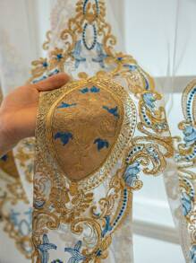 1pc Embroidered Floral European Style Sheer Curtain For Bedroom, Living Room, Balcony