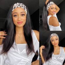 40 Inch Headband Wig Human Hair Straight Headband Wigs For Black Women Glueless None Lace Front Wig Brazilian Virgin Human Hair Wigs Natural Color - Natural Black - 查看 8