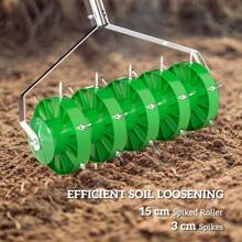 Outsunny Rolling Lawn Aerator, Manual Grass Spike Roller, Heavy Duty Garden Aerator With 3 Piece Detachable Handle And T-Bar Grip, Outdoor Garden Lawn Tool, Dark Green - Green - View 4