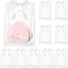 1/6/12 Pieces Clear Plastic Gift Bags With Die Cut Handles, Reusable PP Gift Bags With Ribbon For Weddings, Birthdays, Teen Shower, Shopping Business - Gift Wrapping Bag - View 2