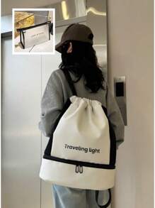 1 Pack Large Capacity Simple Fashion Backpack, Handbag, Shoes And Clothing Separation Travel Bag, Pull Type Closed Simple Fashion Double Shoulder Back Travel Bag, Cabin Travel Backpack, Beach Bag, Large Pocket, Suitable For Travel, Commuting, Outdoor Outing, Fitness. Holiday Essentials Holiday Travel Essentials Travel Accessories - Multicolor - View 10