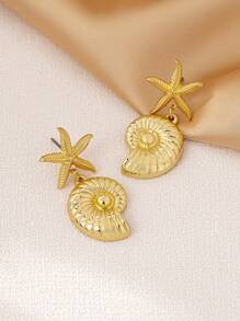 1 对几何海星和贝壳耳钉，适合日常佩戴 - 金黃色 - 查看 2