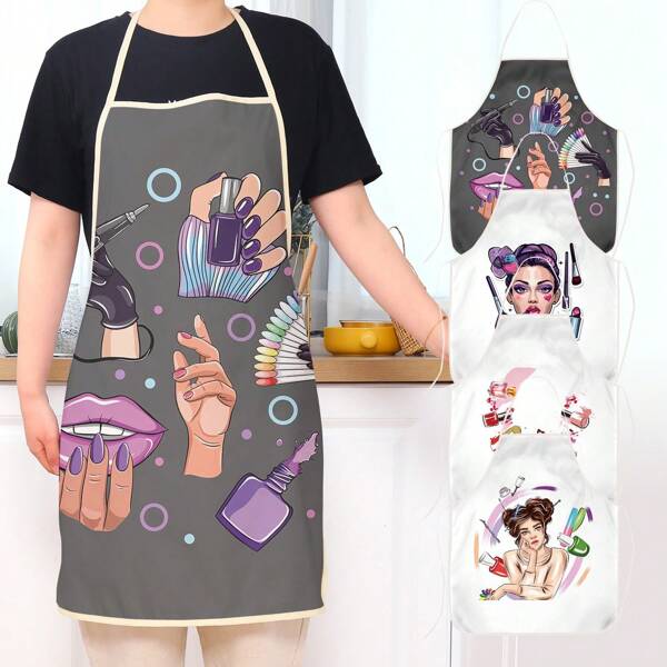One Piece Women's Nail Accessories Printed Chef Apron For Baking, Restaurant Kitchen Apron