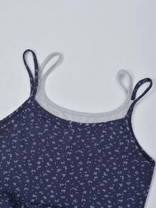 全新夏季碎花无袖中长连衣裙，内置衬里，百搭设计 - 藍色 - 查看 4