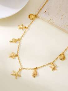 1 pezzo Collana con ciondoli di stile bohémien con stelle marine, conchiglie e tartarughe, adatta per spiaggia, viaggi, feste e occasioni di ristorazione