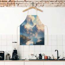 1pc Sky Mountain 3D Pattern Linen Apron For Home Cooking, Kitchen Wear, And Cooking Enthusiasts - Multicolor - View 8