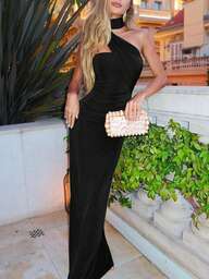 Kadın Düz Renk Kıvrımlı Askılı Elbise, Yaz