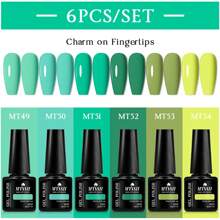 Mtssii Juego de 6 esmaltes de uñas en gel de unicolor de 7 ml, colores primavera-verano, glitter, negro, blanco, rojo, resistente a remojo, UV, semi-permanente, suministros para uñas