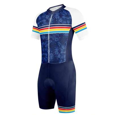 Men's Triathlon Tri Suit Short Sleeve Mountain Bike MTB Road Bike Cycling Color Clock Pattern Bike Clothing Suit UV Resistant Breathable Sweat Wicking Quick Dry