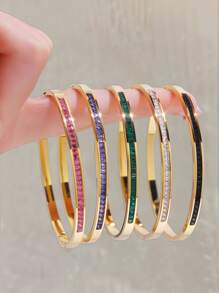 Camhanno 1 Pc Stylish Delicate Neutral Stainless Steel Single Row Diamond Bracelet For Ladies For Daily Wear - Single Row Diamond Bracelet - View 10