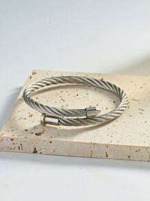 2 pièces/1 pièce Bracelet uniexe casual en acier inoxydable plaqué or 18K, design à vis, convient pour homme et femme, pour porter au quotidien en toute saison