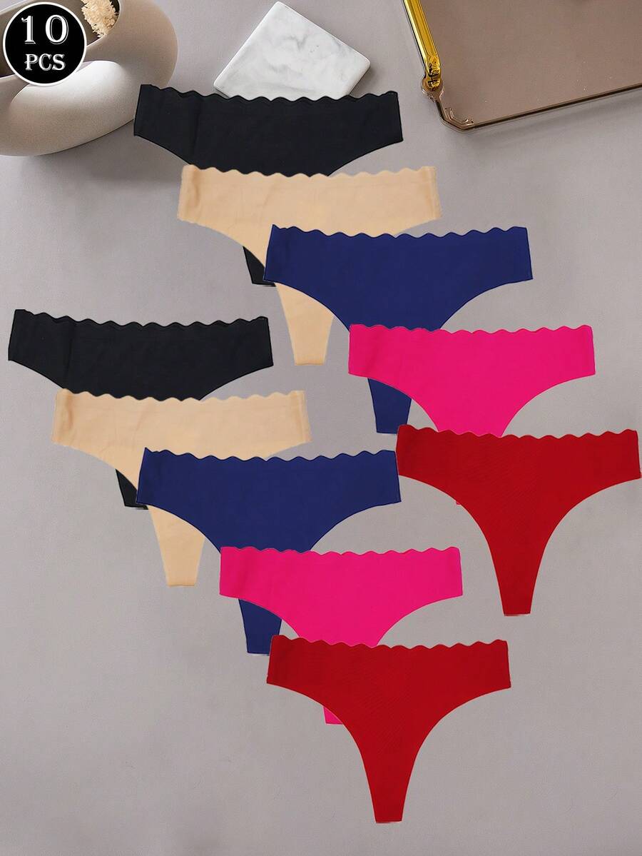 10 قطع من السراويل الداخلية للنساء على شكل قلوب هولولو، ملاءمة وأنيقة - متعدد الألوان - مشاهدة 1