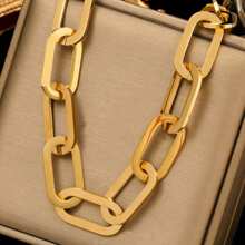 1pc Stainless Steel Gold Thick Linked Chain Necklace For Women, Fashion Punk Jewelry Gift, Suitable For Daily Wear