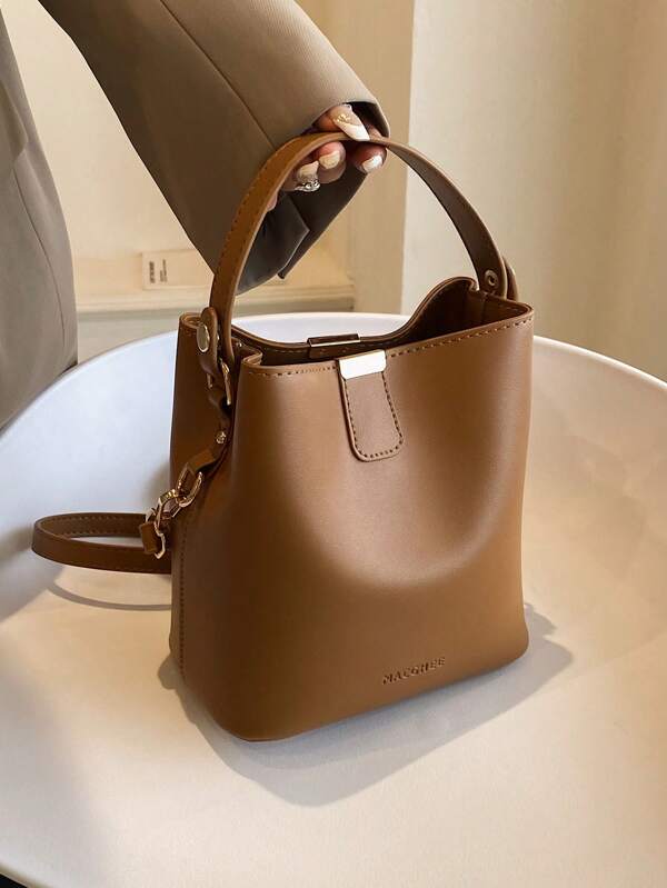 Elegante bolso de mano, bolso tipo cubo de unicolor versátil y casual con textura de grano de litchi de moda