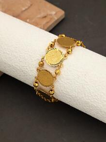 1 pieza Brazalete vintage elegante para mujer decorado con monedas, para uso casual y de moda