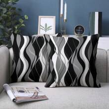 1/2/4 piezas Fundas de almohada abstractas onduladas en blanco y negro modernas de 17.7x17.7 pulgadas, de tela suave con impresión por un solo lado y cierre de cremallera, lavables a máquina - perfectas para la decoración de la sala de estar y el dormitorio, sin incluir los rellenos de las almohadas, almohadas de tiro para el dormitorio