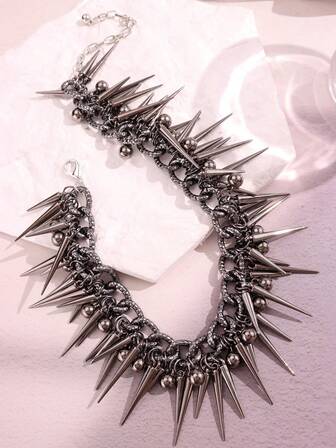 1pc Fashionable Extravagant Gothic Punk Chic Y2K Intricate Spiked Multi-Layer Choker Necklace, Women Everyday Wear & Festive Party Jewelry