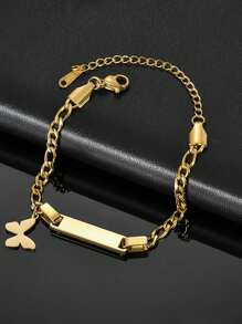 1pc Personalized Baby Boy/Girl Name Bracelet, 18K Gold Plated Stainless Steel ID Tag Bangle, Customized Baby Gift, Suitable For Baby Shower, Mommy & Me Events, Family Love Theme Party, Valentine's DIY, Pregnancy Gift - Gold - View 4