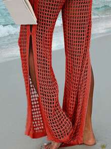 Women's Summer Beach Vacation Solid Color Simple Everyday Cut-Out Pants Cover Up