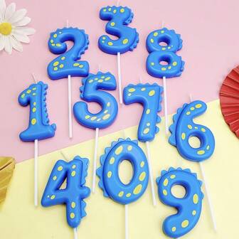 1 Pack Happy Birthday Blue Dinosaur Numeral 0-9 Cake Decorative Candles For Party, Anniversary, Celebration, Birthday Cake Decor