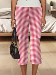 Women Y2K Summer Side Split Capri Pants Casual Solid Color Cropped Pants Stretch Leggings 80S 90S Vintage Aesthetic Clothes Streetwear - 紅色 - 查看 2