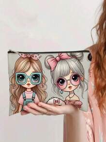 Bolsa de cosméticos con estampado de personaje lindo - Neceser de maquillaje con cremallera y forro ligero para artículos de tocador y accesorios