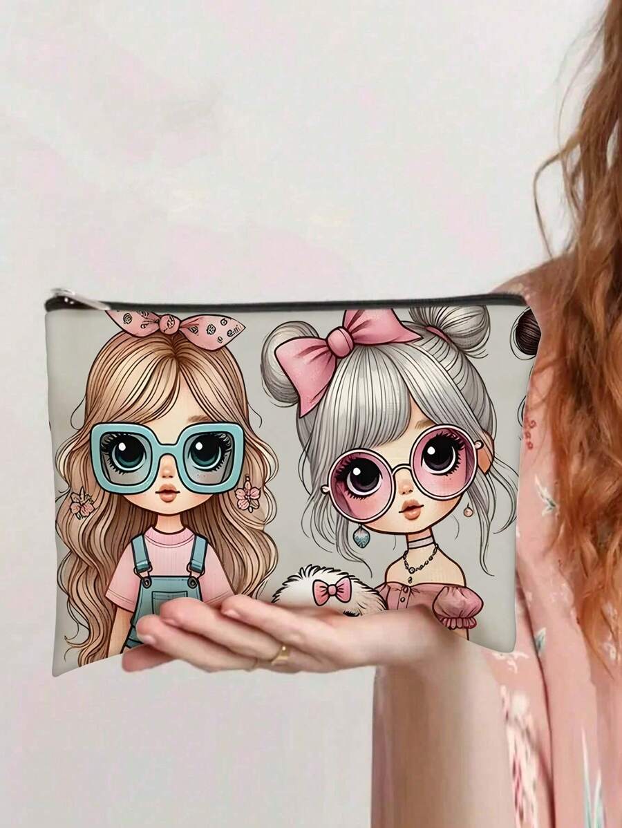 Bolsa de cosméticos con estampado de personaje lindo - Neceser de maquillaje con cremallera y forro ligero para artículos de tocador y accesorios