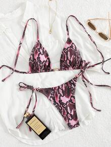 2025 New Arrival Spring/Summer Fuchsia Snakeskin Print Sexy Bikini Set - Multicolor - View 2