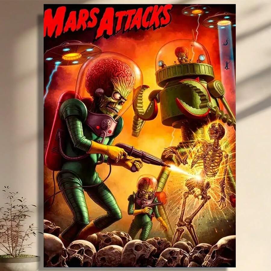 Framed  "Mars Attacks" Movie Poster Canvas Print: Martian Invasion Art For Home Decor - Framed - View 1