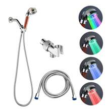 1pc Hydroelectric LED Shower Head With Temperature Display In °C And °F, Handheld Showerhead, Explosion-Proof Hose, American Style Bracket