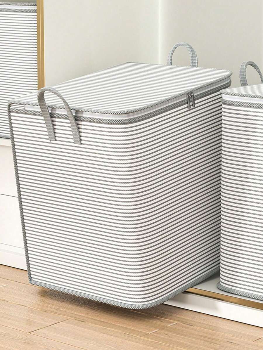 1 pieza Bolsa de almacenamiento de ropa gris, bolsa de almacenamiento de edredón, bolsa de almacenamiento plegable, bolsa de almacenamiento de gran capacidad, bolsa de clasificación de ropa, bolsa de almacenamiento de diversos artículos, bolsa de almacenamiento de juguetes de peluche, bolsa de almacenamiento de tela suave con doble cremallera, material grueso, asa reforzada, impermeable y a prueba de polvo, adecuada para almacenar y organizar ropa de temporada, mantas, edredones y juguetes en dormitorios familiares - Gris - Ver 1