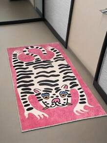 Faux Wool Plush Pink Tiger Designed Rectangular Area Rug - Soft, Washable, Non-Slip Home Decor Rug For Bedroom Or Living Room - Multicolor - View 6